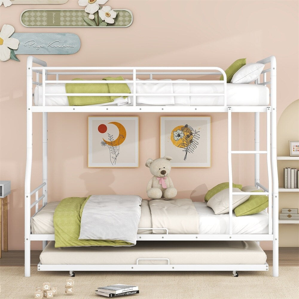 Full XL Over Queen Metal Bunk Bed with Twin Size Trundle