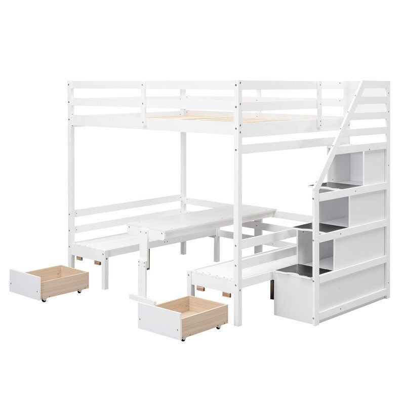 Full over Full Bunk Bed Down Bed Can Be Convertible to Seat and Table Set White