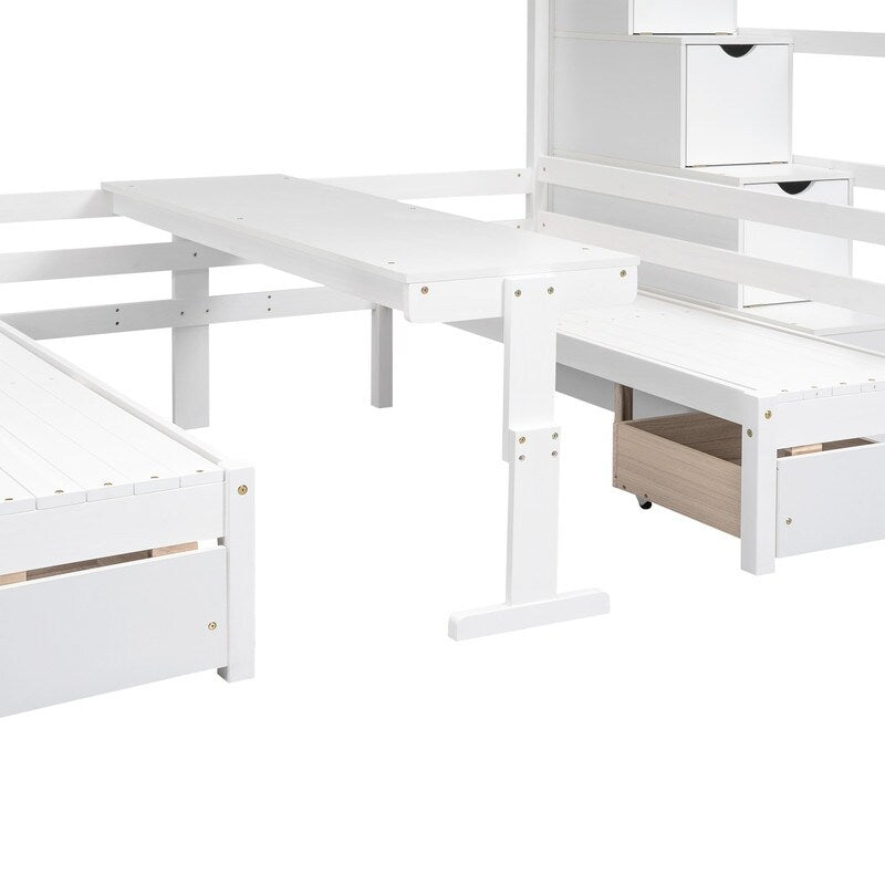 Full over Full Bunk Bed Down Bed Can Be Convertible to Seat and Table Set White