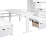 Full over Full Bunk Bed Down Bed Can Be Convertible to Seat and Table Set White