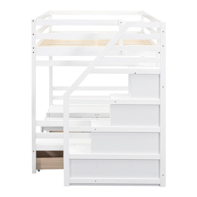Full over Full Bunk Bed Down Bed Can Be Convertible to Seat and Table Set White