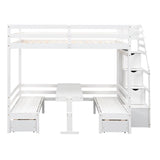 Full over Full Bunk Bed Down Bed Can Be Convertible to Seat and Table Set White