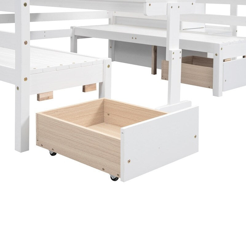 Full over Full Bunk Bed Down Bed Can Be Convertible to Seat and Table Set White
