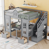 Full over Full Bunk Bed With Changeable Table,Conversation Desk