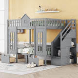Full over Full Bunk Bed With Changeable Table,Conversation Desk