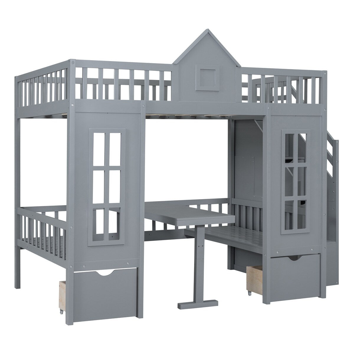 Full over Full Bunk Bed With Changeable Table,Conversation Desk