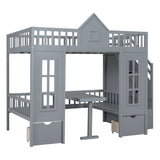 Full over Full Bunk Bed With Changeable Table,Conversation Desk