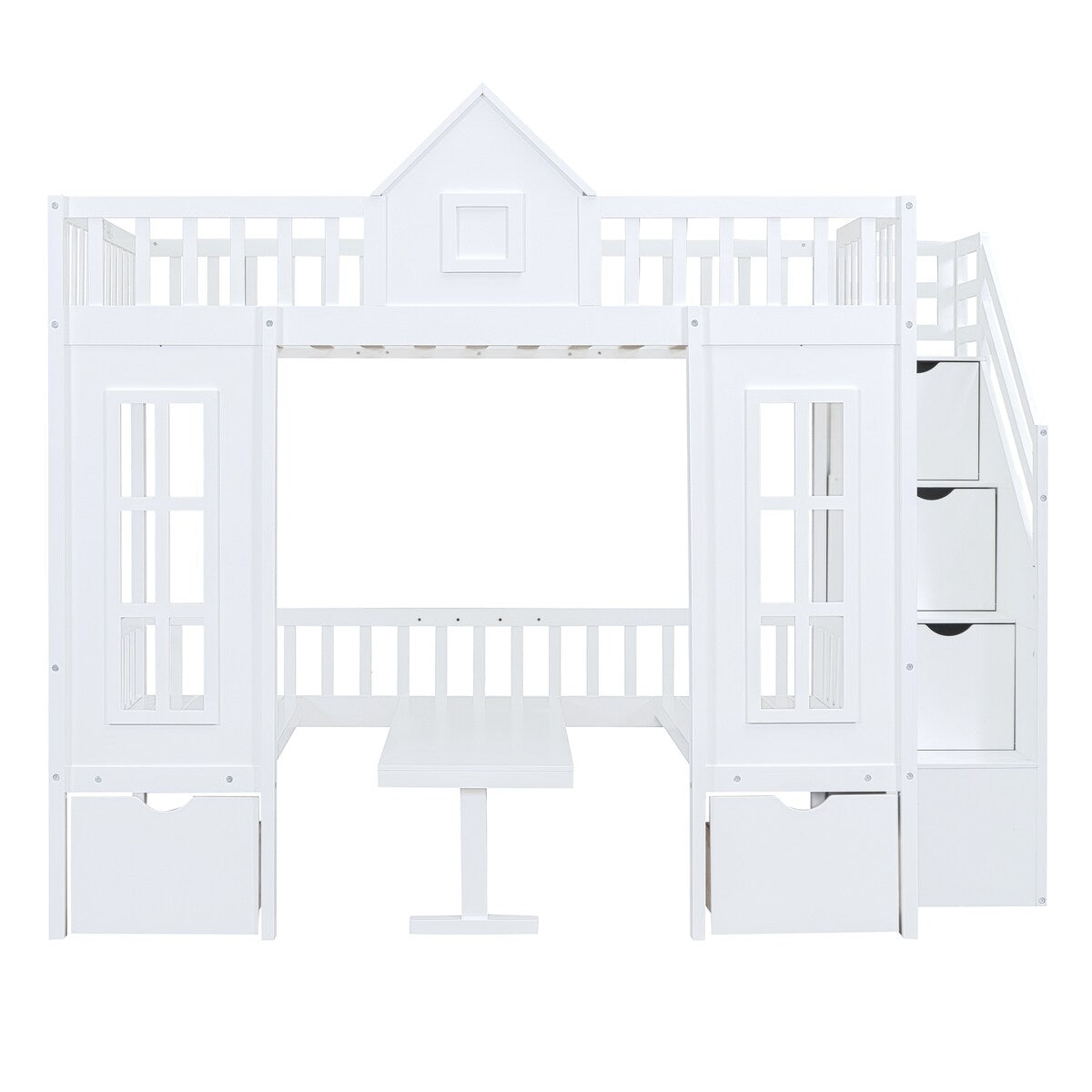 Full over Full Bunk Bed With Changeable Table,Conversation Desk