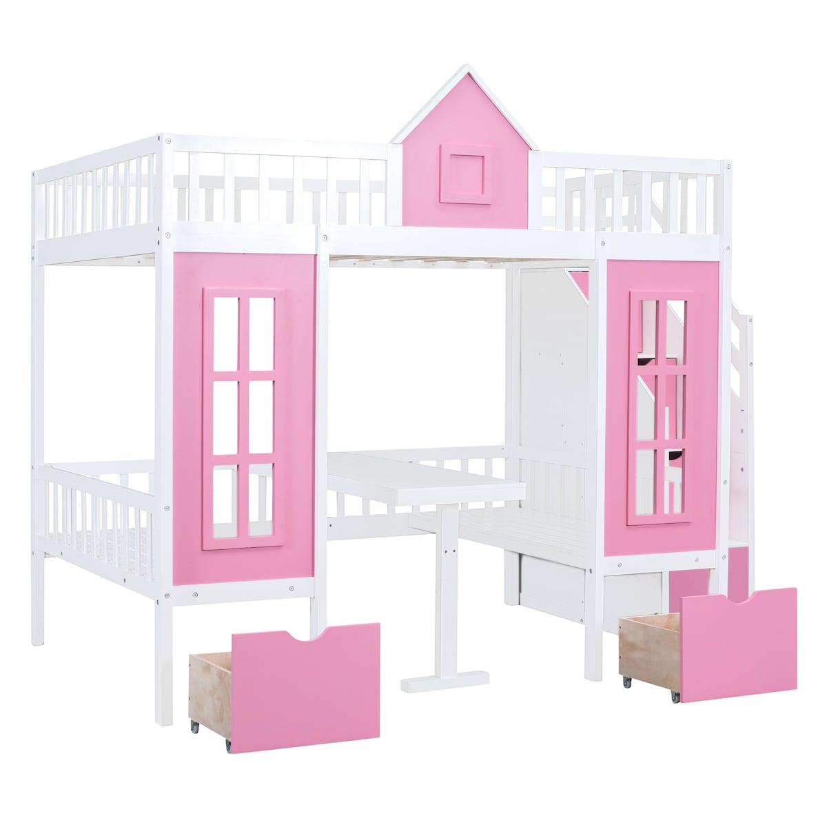 Full over Full Bunk Bed With Changeable Table,Conversation Desk