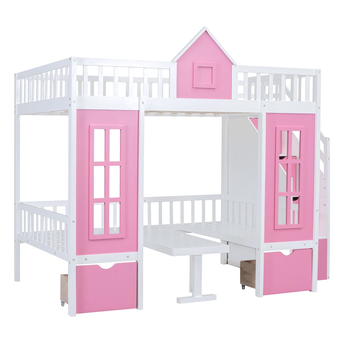 Full over Full Bunk Bed With Changeable Table,Conversation Desk