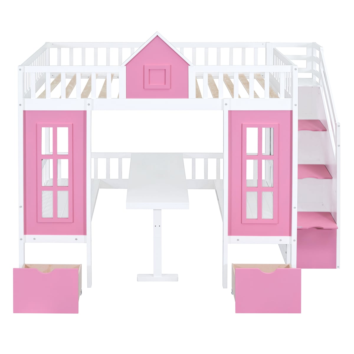 Full over Full Bunk Bed With Changeable Table,Conversation Desk