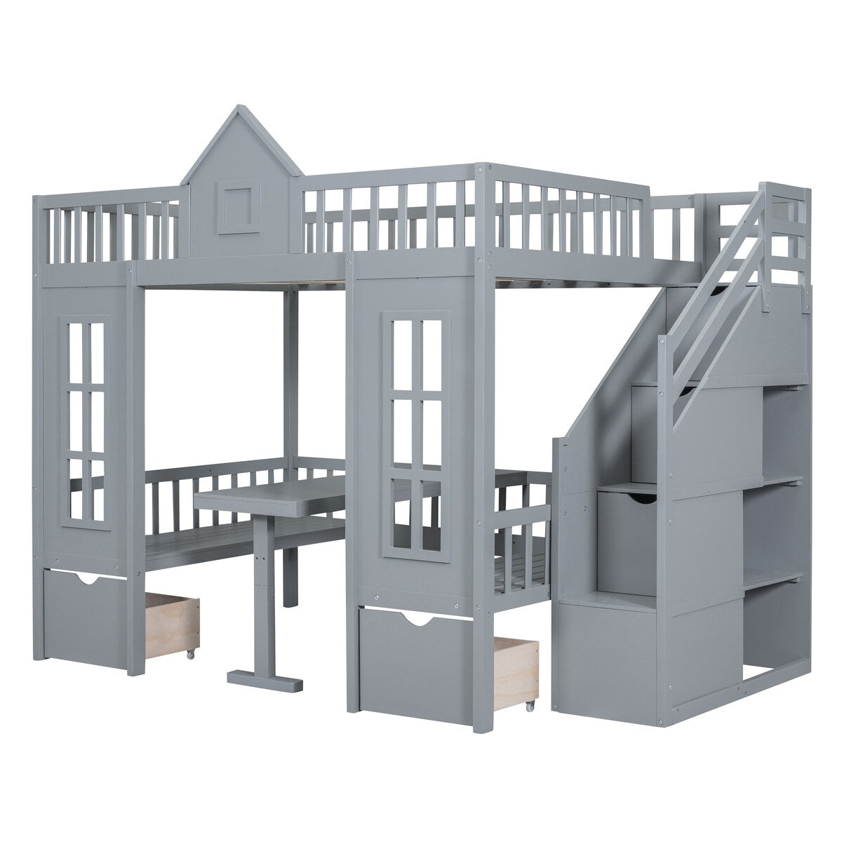 Full over Full Bunk Bed With Changeable Table,Conversation Desk