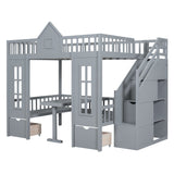 Full over Full Bunk Bed With Changeable Table,Conversation Desk
