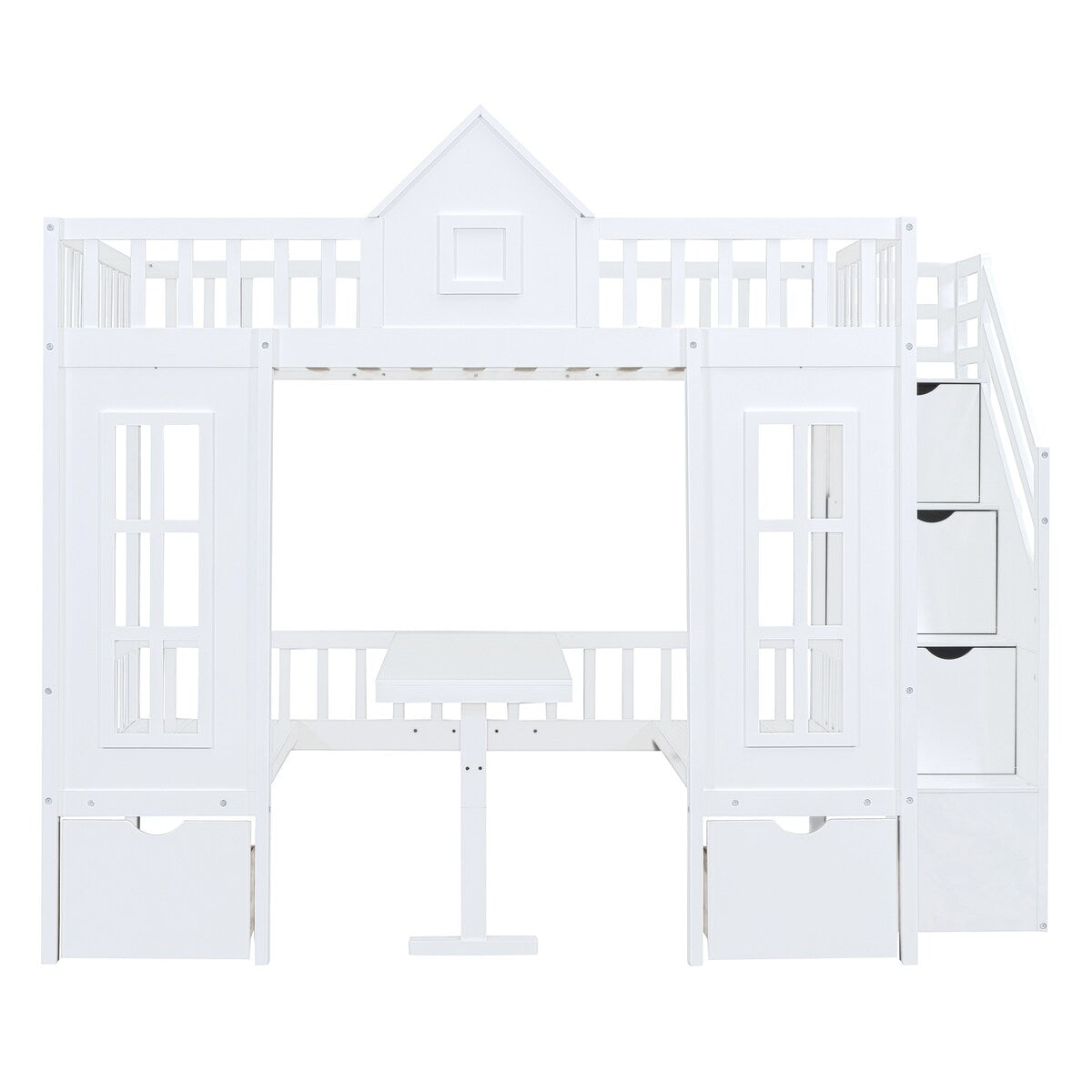 Full over Full Bunk Bed With Changeable Table,Conversation Desk