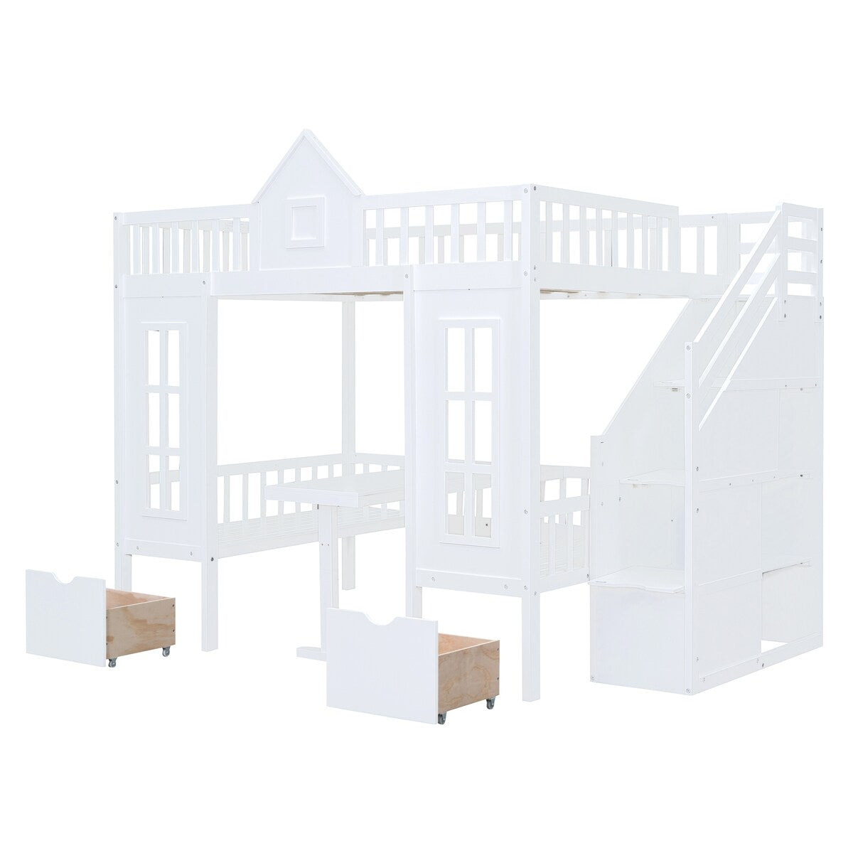 Full over Full Bunk Bed With Changeable Table,Conversation Desk