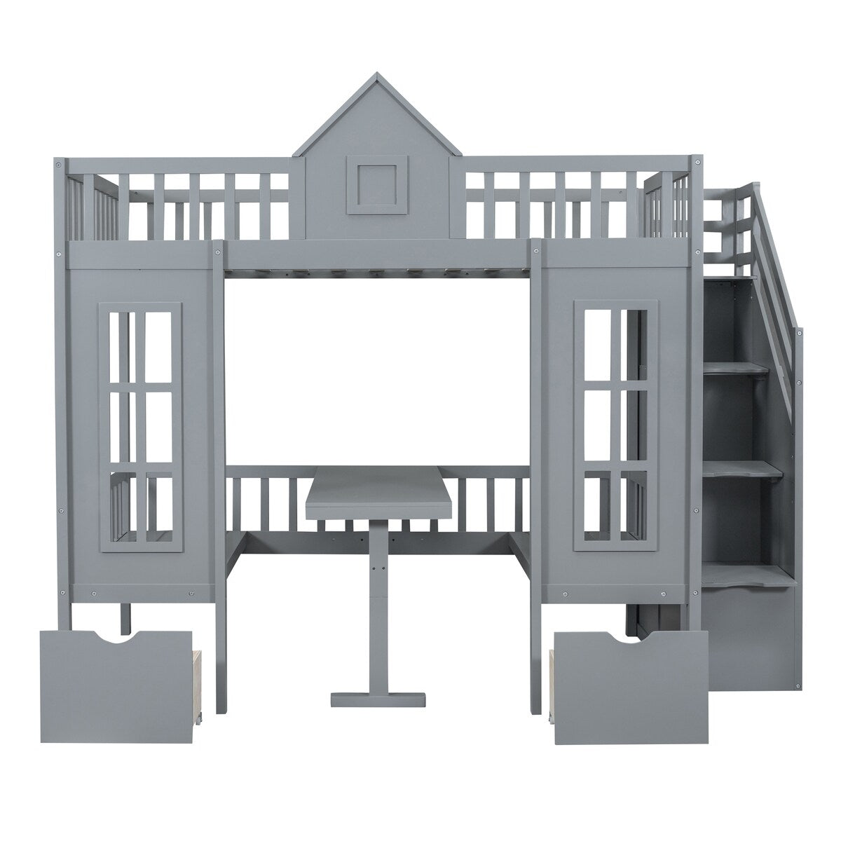 Full over Full Bunk Bed With Changeable Table,Conversation Desk