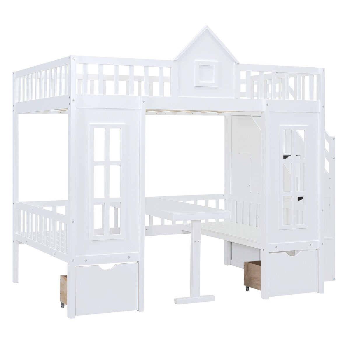 Full over Full Bunk Bed With Changeable Table,Conversation Desk