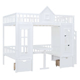 Full over Full Bunk Bed With Changeable Table,Conversation Desk