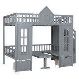 Full over Full Bunk Bed With Changeable Table,Conversation Desk