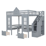 Full over Full Bunk Bed With Changeable Table,Conversation Desk
