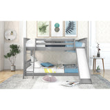 Full over Full Bunk Bed with Convertible Slide and Ladder, Gray