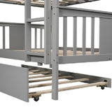 Full over Full Bunk Bed with Twin Size Trundle and Ladder-White