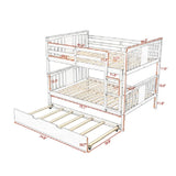 Full over Full Bunk Bed with Twin Size Trundle and Ladder-White