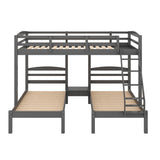 Full over Twin Bunk Bed,Triple Bed Design, Gray