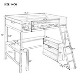 Full size Loft Bed with Shelves and Desk, Wooden Loft Bed with Desk Gray