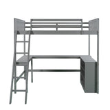 Full size Loft Bed with Shelves and Desk, Wooden Loft Bed with Desk Gray
