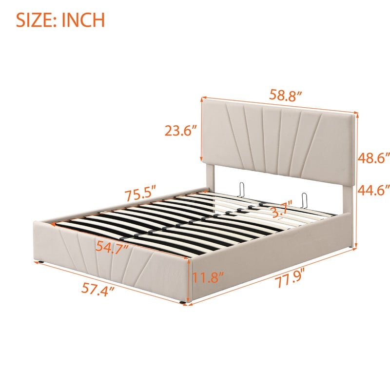 Full size Upholstered Platform bed with a Hydraulic Storage System