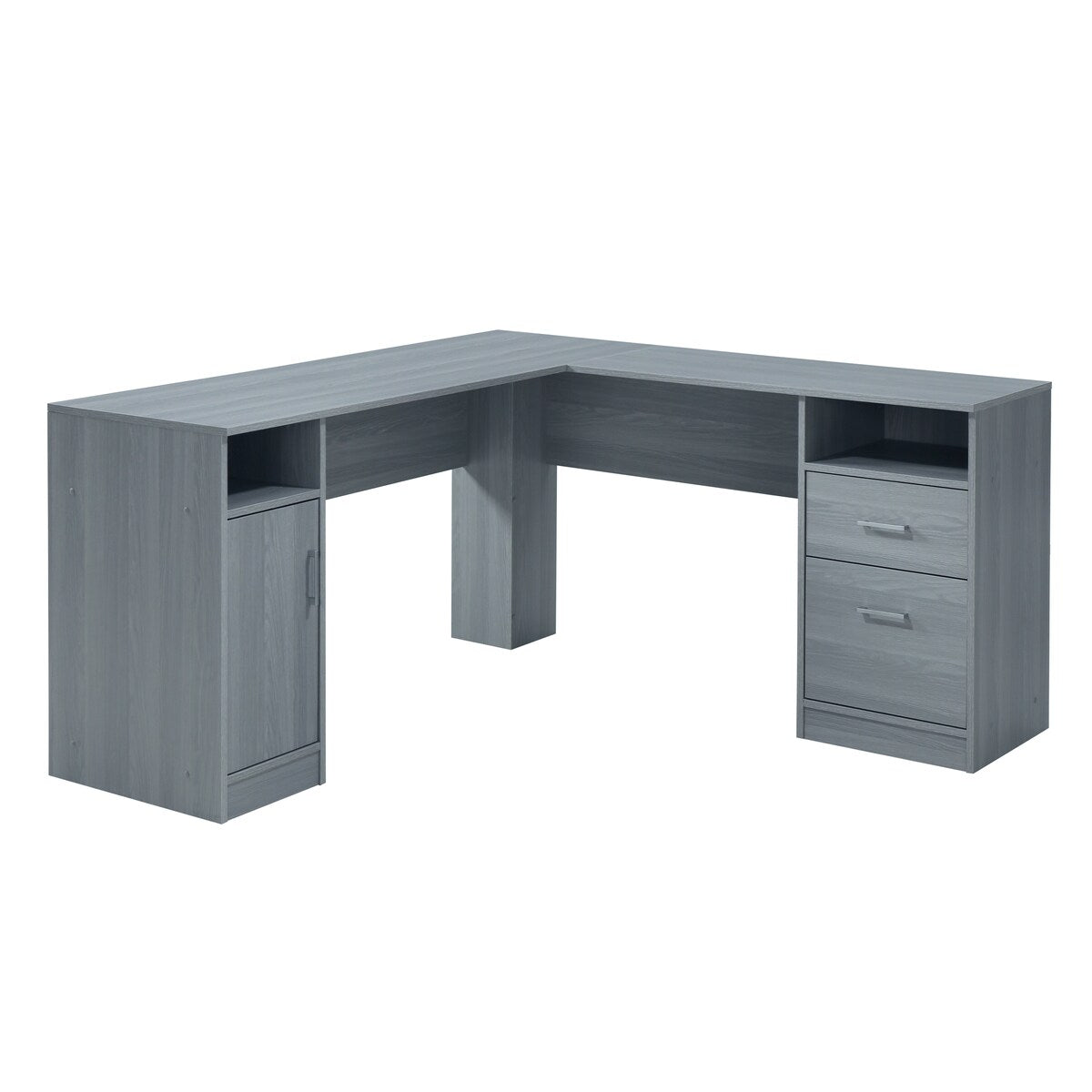 Functional L-Shape Desk with Storage for Entryway Living Room，Office Room, Grey