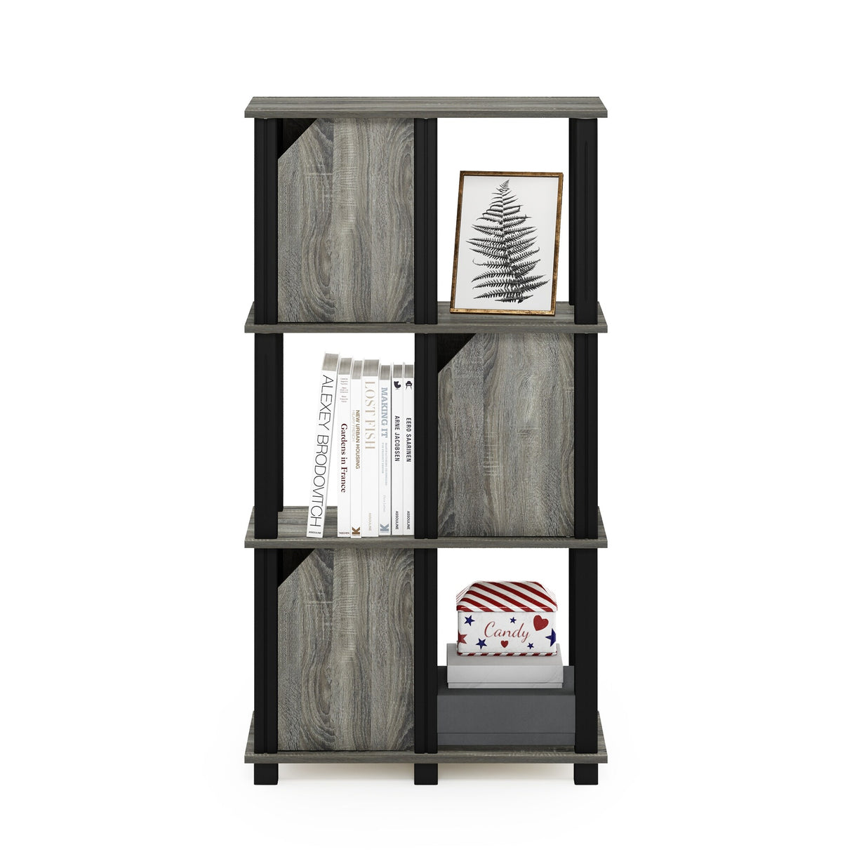 Furinno Brahms 4-Tier Storage Shelf with 3 Doors, Black Oak/Black