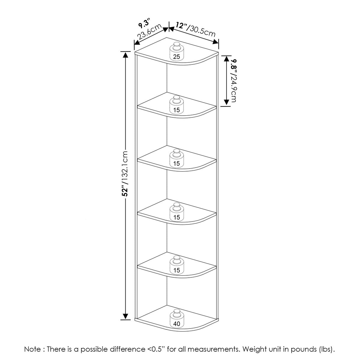 Furinno Pasir 5-Tier Corner Open Shelf Bookcase