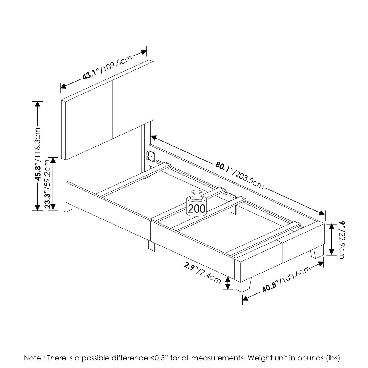 Furinno Pessac Upholstered Bed Frame