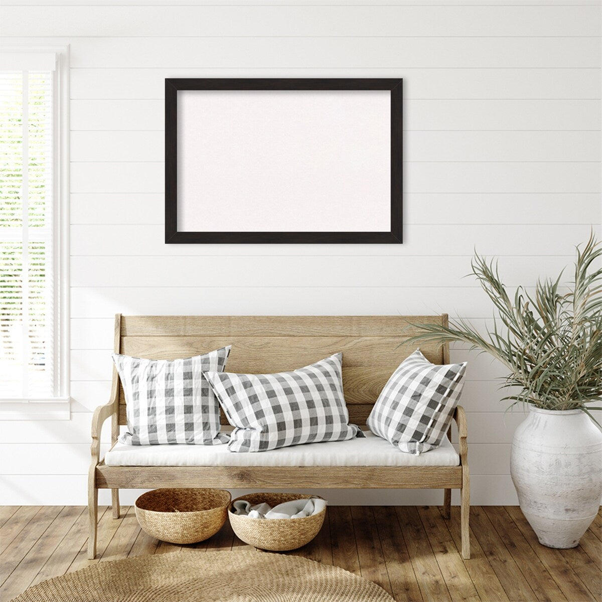 Furniture Espresso Narrow Framed White Corkboard Bulletin Board