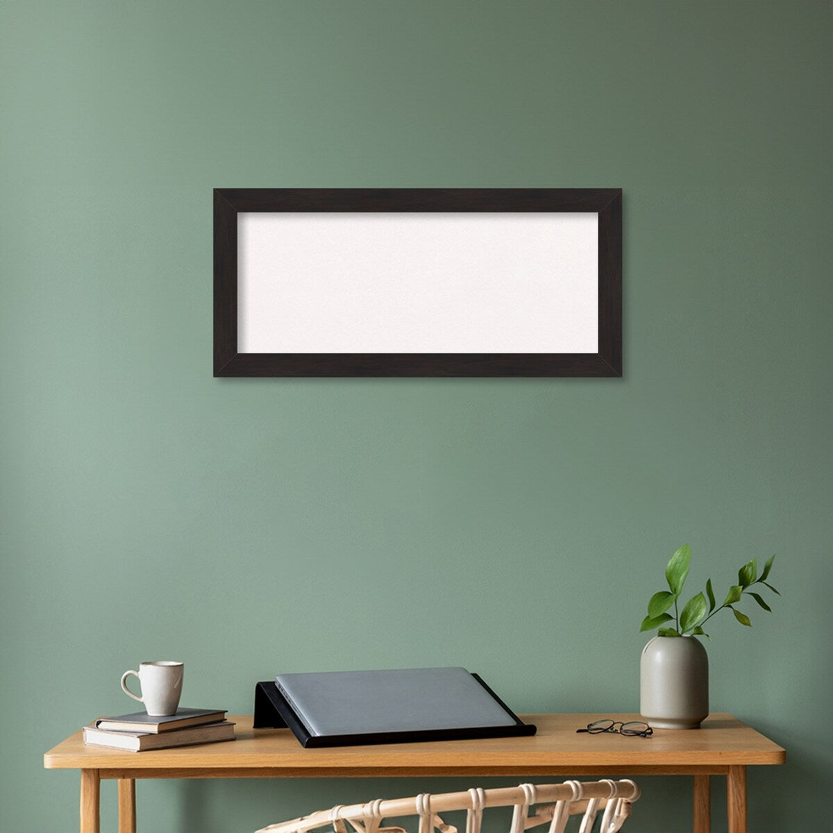 Furniture Espresso Narrow Framed White Corkboard Bulletin Board