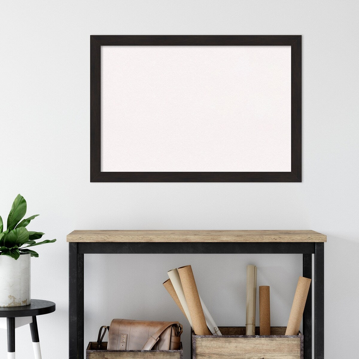 Furniture Espresso Narrow Framed White Corkboard Bulletin Board