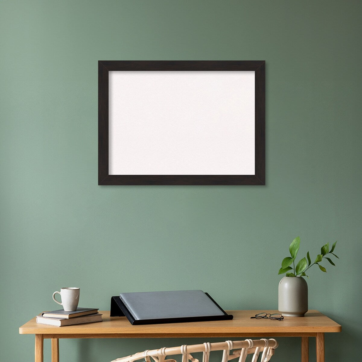 Furniture Espresso Narrow Framed White Corkboard Bulletin Board