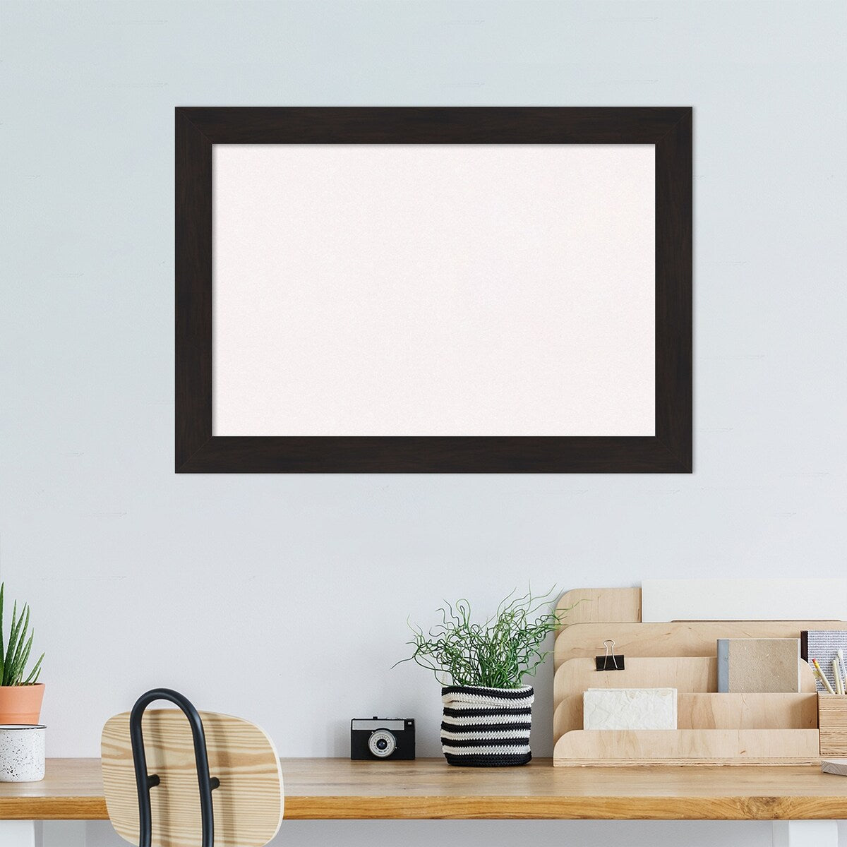Furniture Espresso Narrow Framed White Corkboard Bulletin Board