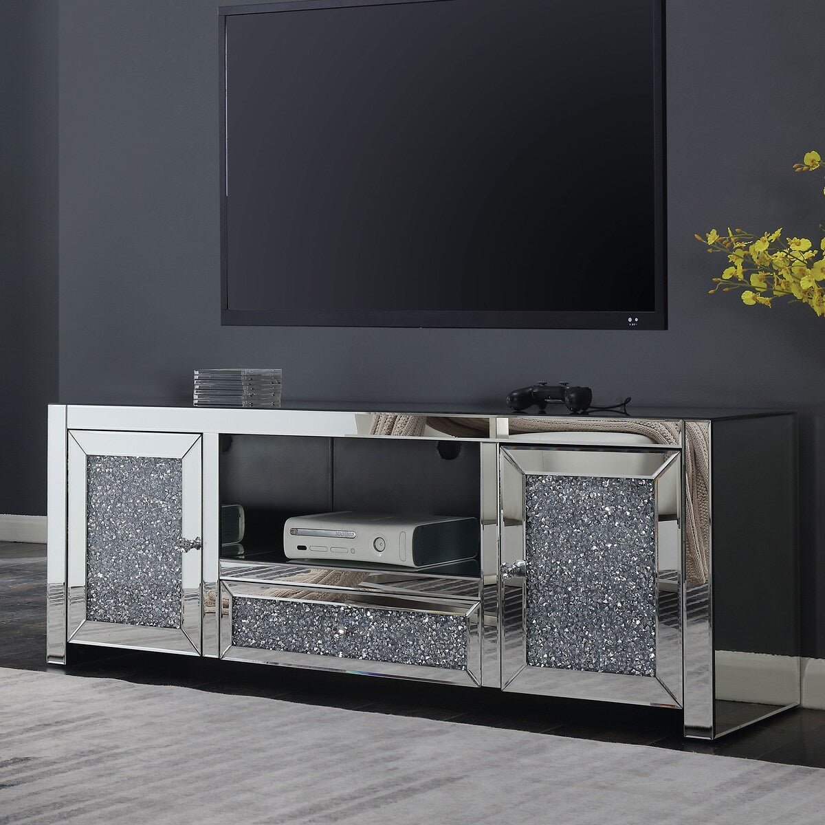 Furniture of America Huck Glam 59-inch Sliver Acrylic TV Stand