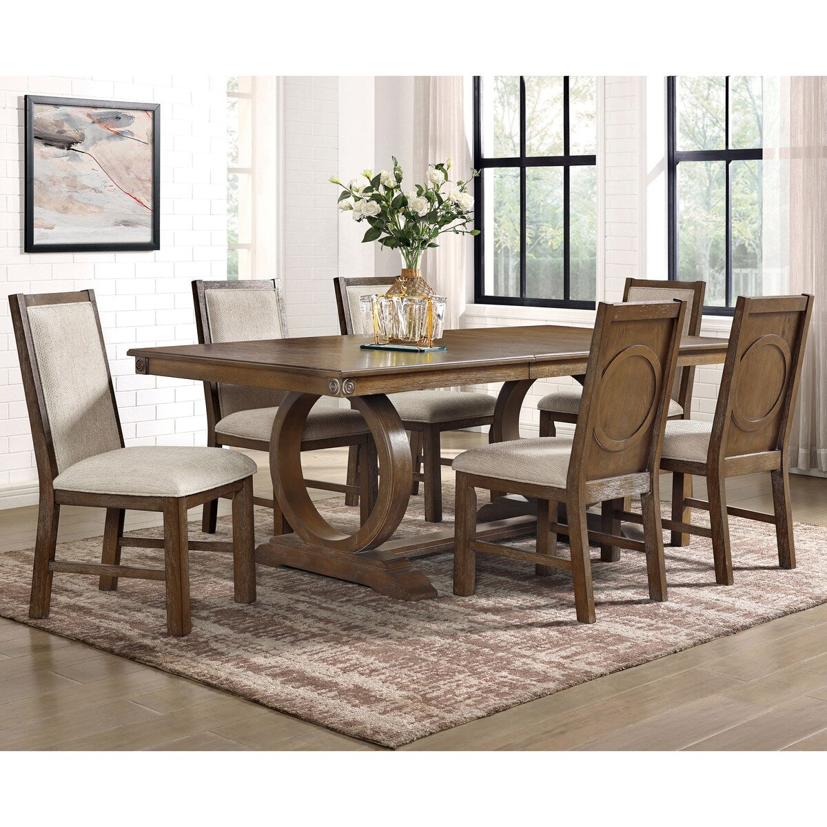Furniture of America Agio Transitional Brown 7-Piece Expandable Dining Table Set