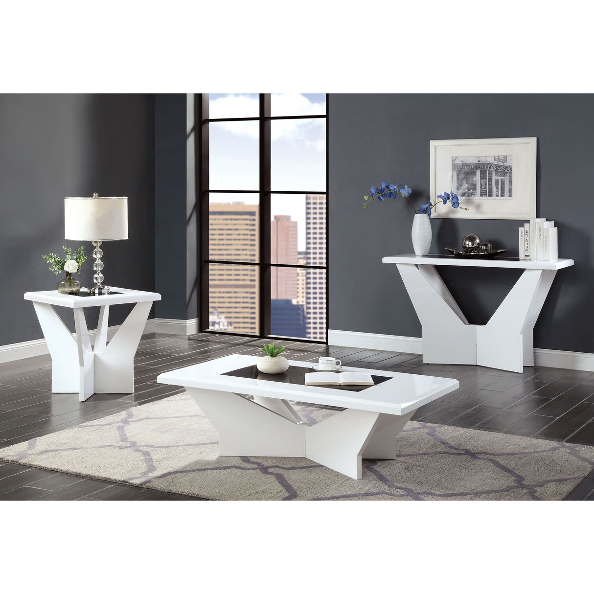 Ameena Contemporary Glass Top 3-Piece Coffee Table Set by Furniture of America
