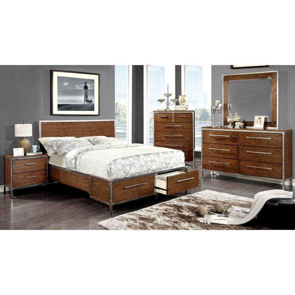 Furniture of America Anye 4-Piece Industrial Style Dark Oak Bedroom Set