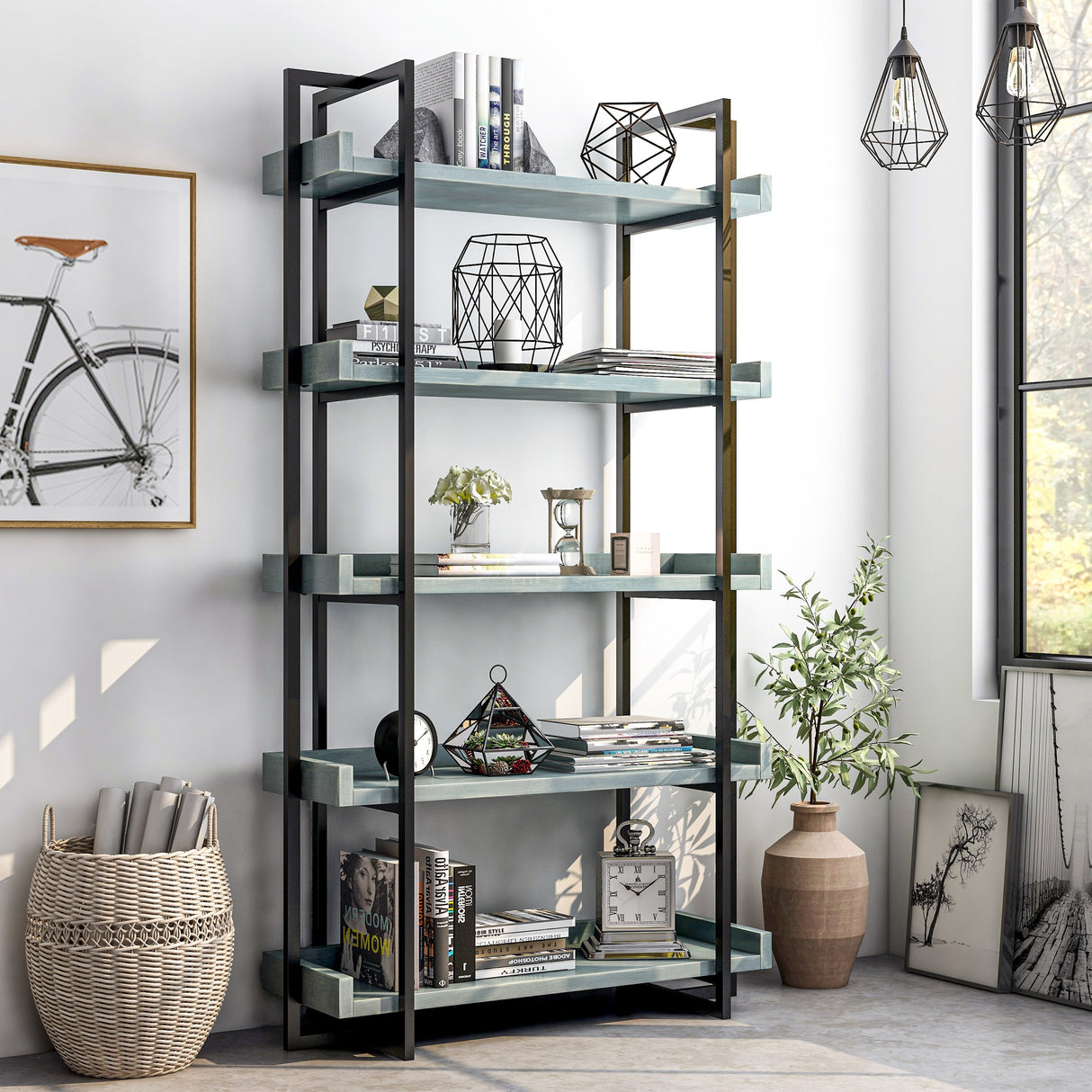 Atos Industrial 5-Tier Metal Open Back Bookshelf by Furniture of America