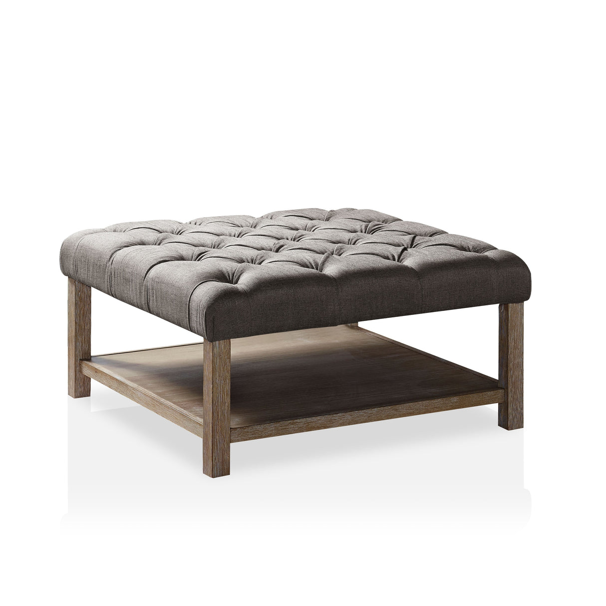 Augustin Farmhouse Square Fabric Storage Tufted Cocktail Ottoman by Furniture of America