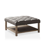 Augustin Farmhouse Square Fabric Storage Tufted Cocktail Ottoman by Furniture of America
