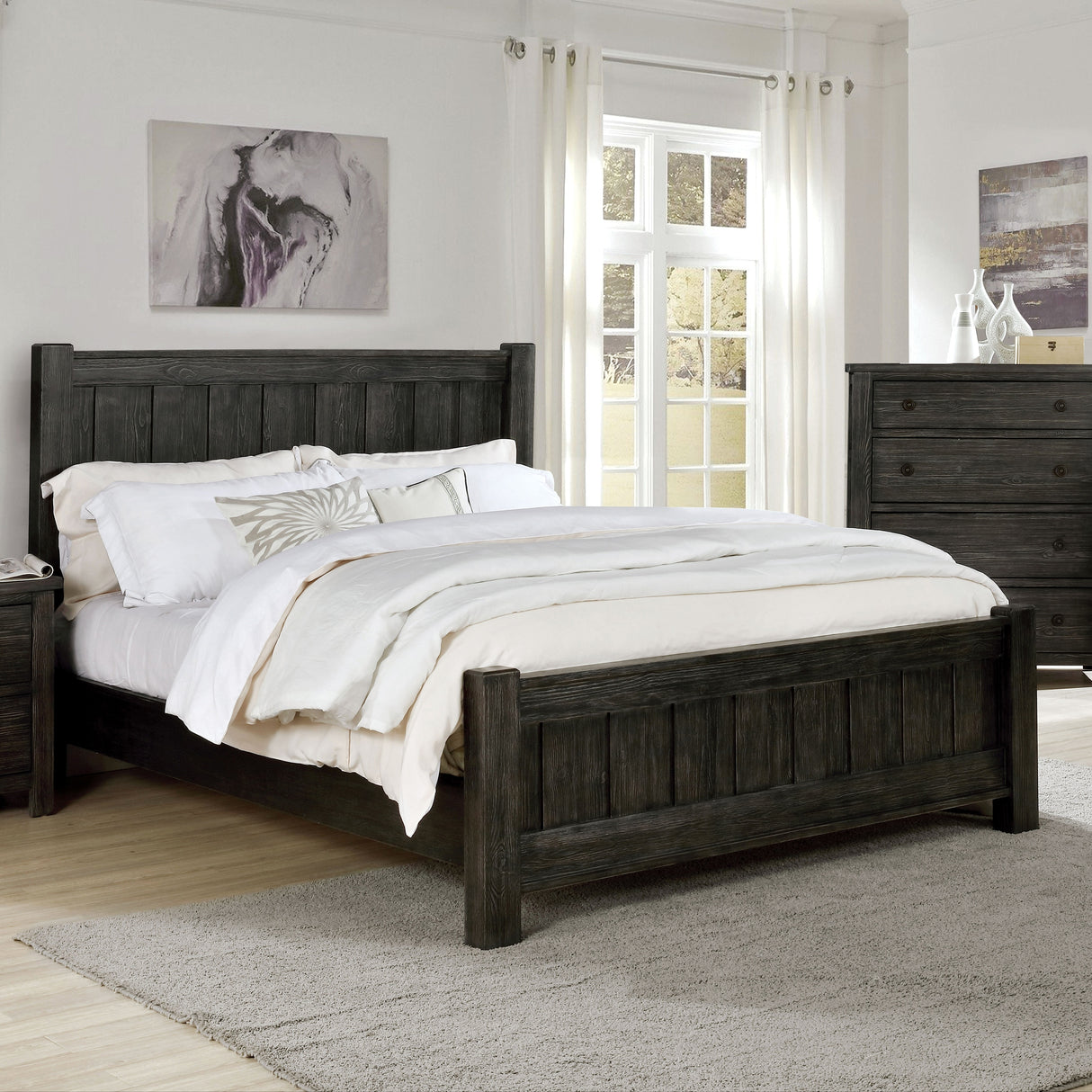 Babbin Rustic Dark Grey Panel Headboard Panel Bed by Furniture of America