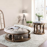 Bae Rustic 48-inch Fabric Tufted 1-Shelf Round Coffee Table by Furniture of America