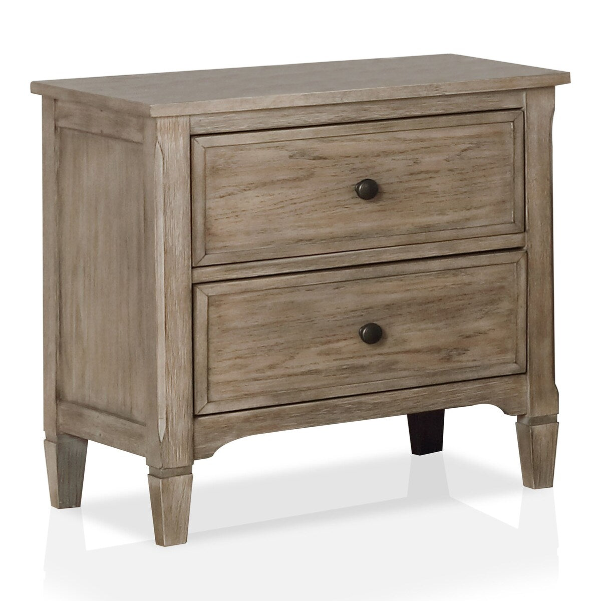 Banister Transitional Grey Wood USB Port 3-Piece Storage Platform Bedroom Set with 2 Nightstands by Furniture of America